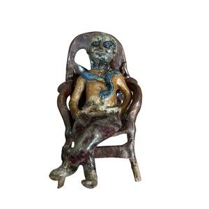 Ceramic Figural Art Sculpture in Rocking Chair Hand Made OOAK Signed Gentleman